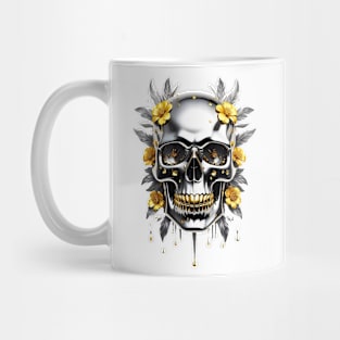 Chrome Metallic Skull Cyberpunk Golden floral design Mug